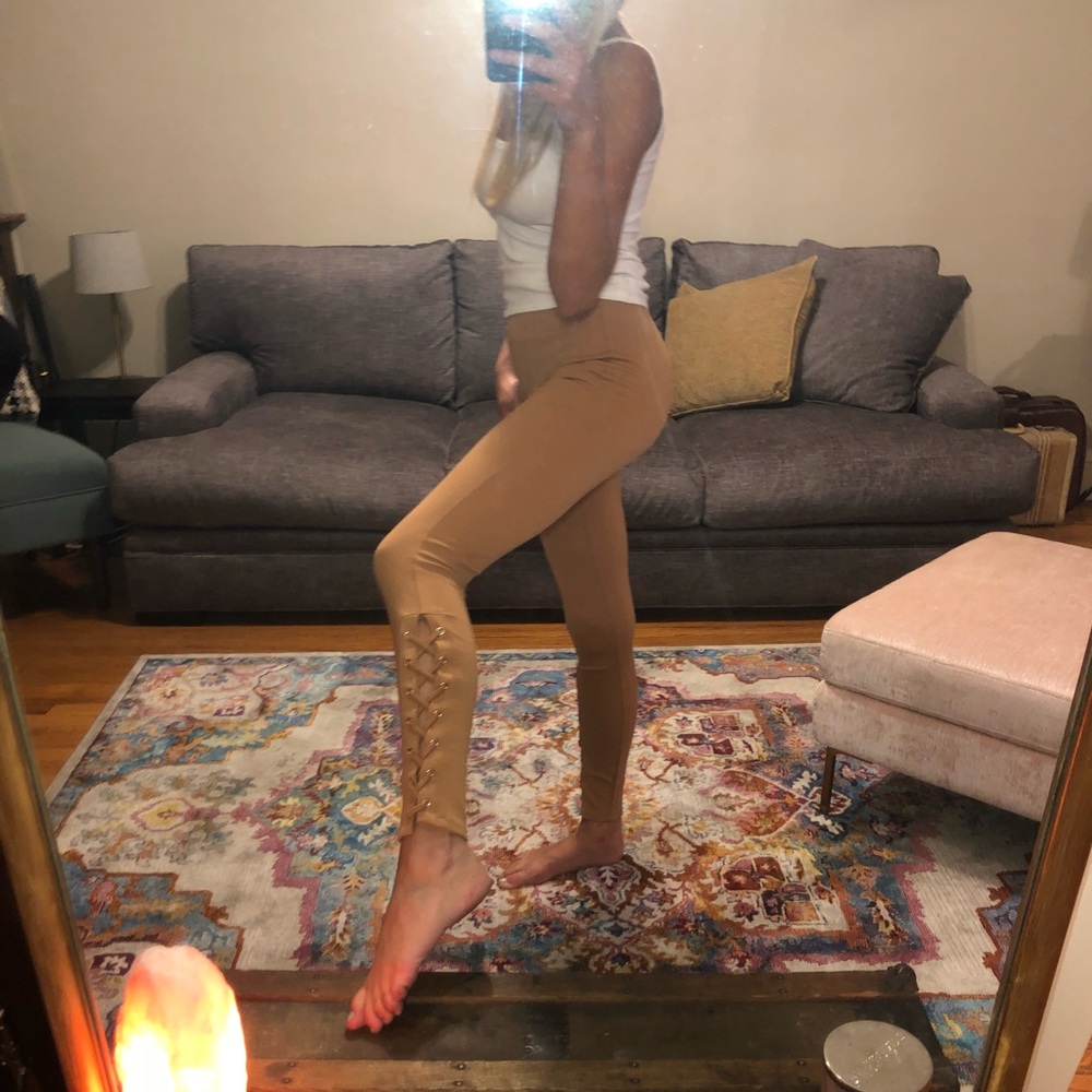 Tan leggings with lace up detail